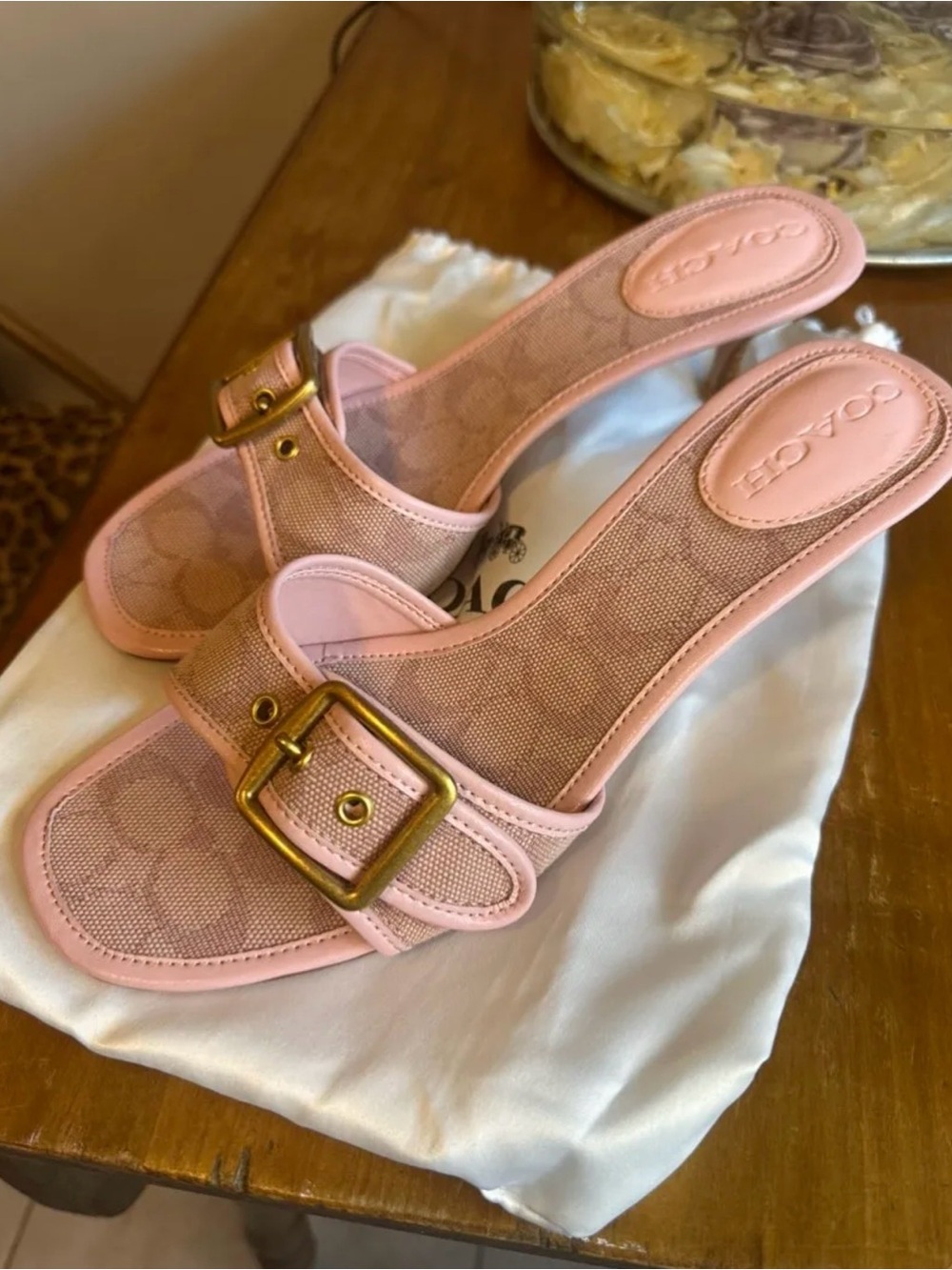 Coach Pink Buckle Slide Mules